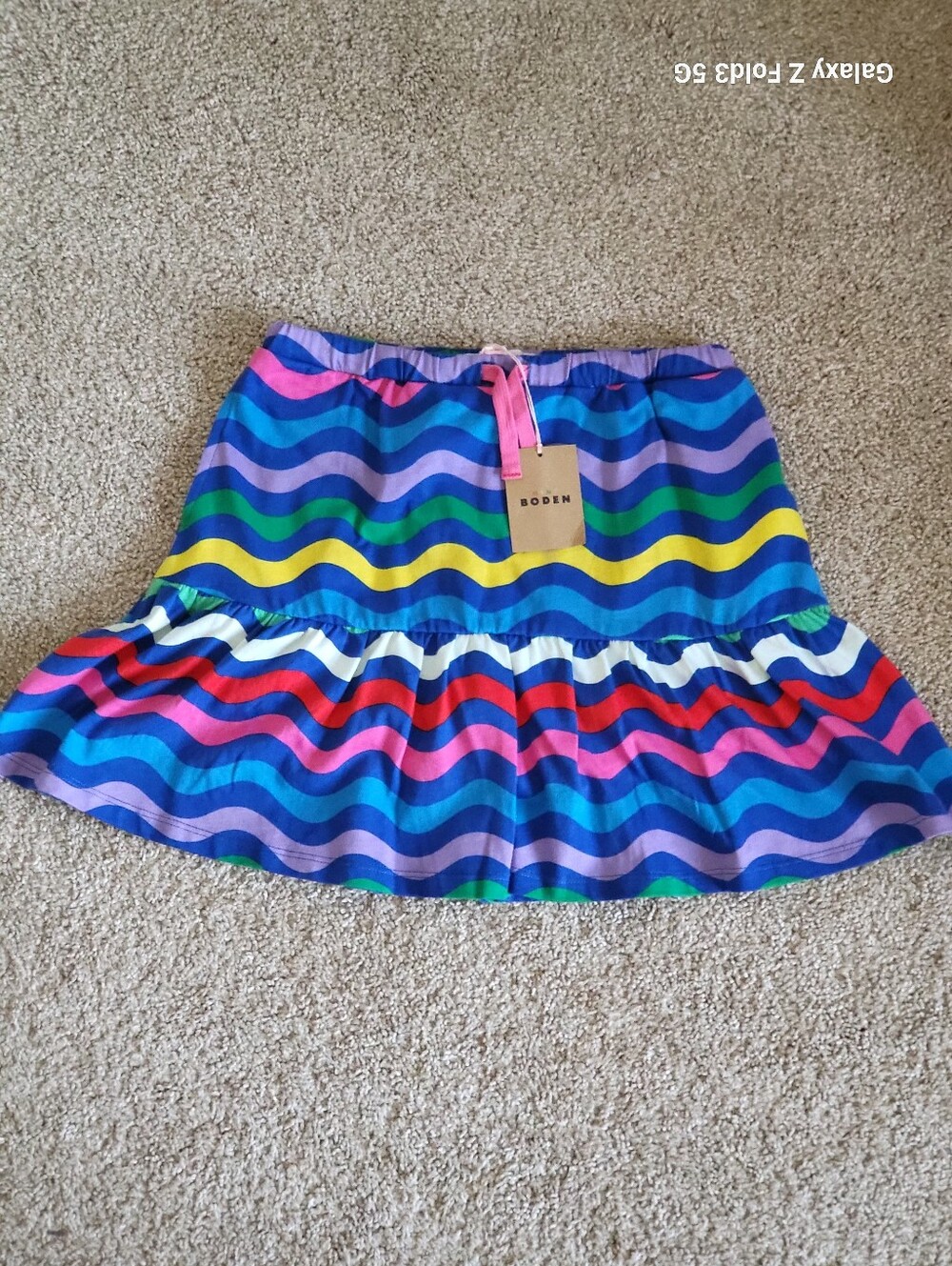 ♥️NWT♥️ Boden Girls Multicolor Wave-Print Ruffle Skort with Pink Drawstring